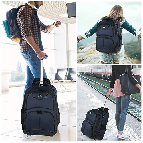 MATEIN Backpack with Wheels, Travel-friendly Rolling Laptop Backpack - color: Blue, size: 17-inch