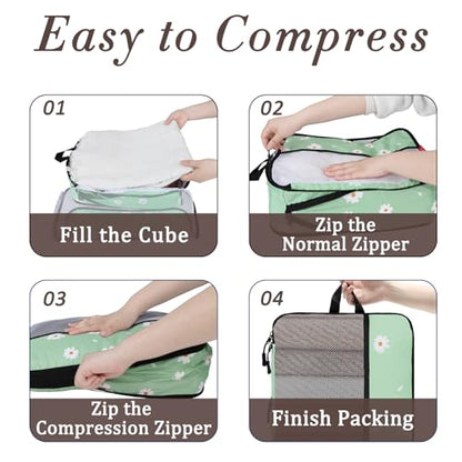 U+U 6 Set Compression Packing Cubes, Travel Organizers (Daisy) - color: Daisy, size: 6 Set