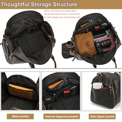 Full Grain Leather Duffel Bag for Men, 2-in-1 Garment Travel Bag with Shoe Compartment, Weekender Overnight Bag for Business Trip, Black - color: Y2a201FMY - Black