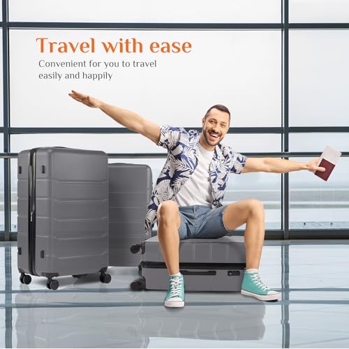 Sweetcrispy 3 Piece Luggage Set, Expandable Suitcase with Spinner Wheels - color: Dark Grey, size: 3-Piece Set (20/24/28 Inch)