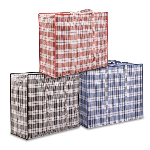 3 Pack 137L Large Moving Bags - Durable Zipper & Wrap-Around Handle - size: Large 3 Pack