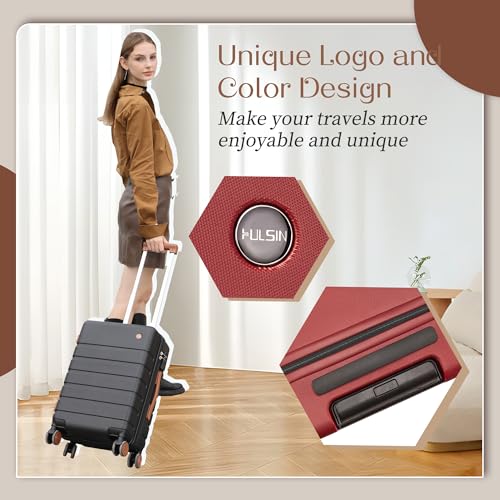 Hulsin 20-Inch Carry on Luggage, Hardside Suitcase with TSA Lock - color: Red, size: 20-Inch