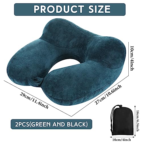 Sintuff 2 Inflatable Neck Pillow Airplane Travel, Peacock Green and Black - color: Peacock Green and Black