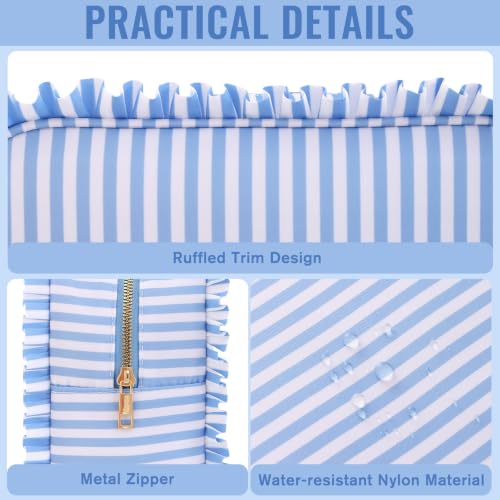 Ruffled Makeup Bag, Blue Stripe A - color: Blue Stripe A