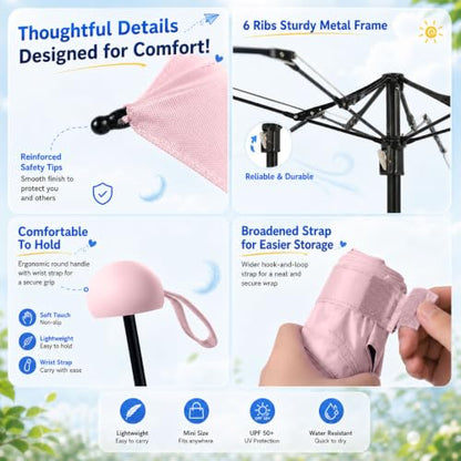 BAODINI Mini Travel Umbrella with UV Sun Protection, Compact Pocket-Size - color: D-1-Pink