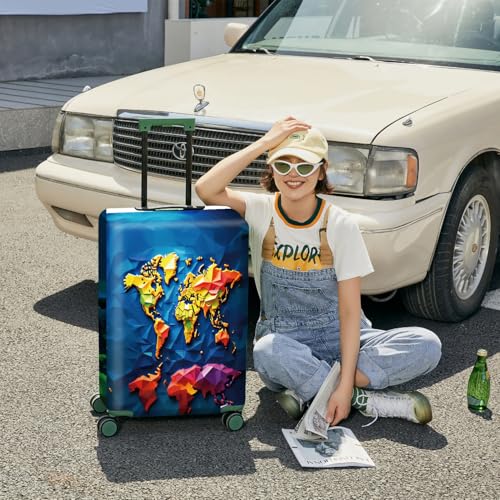 ANNA QUEEN Travel Luggage Cover Suitcase Protector Suitcase Cover Anti-Scratch,Stretchable Bag Cover Washable Durable Polyester - color: Map-Blue, size: M(fits 24-26Inch suitcase)