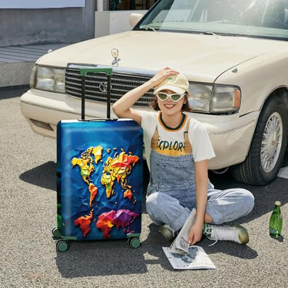 ANNA QUEEN Travel Luggage Cover Suitcase Protector Suitcase Cover Anti-Scratch,Stretchable Bag Cover Washable Durable Polyester - color: Map-Blue, size: M(fits 24-26Inch suitcase)