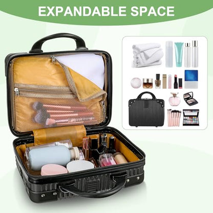 14 Inch Hard Shell Makeup Case, Portable Mini Makeup Suitcase for Hand Luggage with Elastic Band, Pressure-proof Makeup Carrying Case, Lightweight Small Hard Shell Cosmetic Travel Case - color: Black