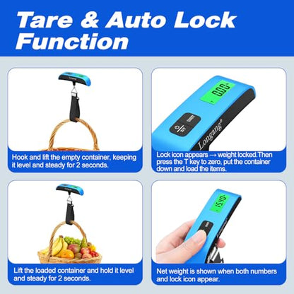 Digital Hanging Luggage Scale with Backlit for Travel, Portable Handheld Suitcase Weight Scale with Hook, 110 Pounds, Battery Included - color: Blue