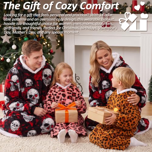 Capecage Long Wearable Blanket Hoodie with Big Pocket,Gift for Women or Men - color: Skull