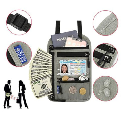 Neck Wallet, RFID Blocking Passport Holder - color: Black