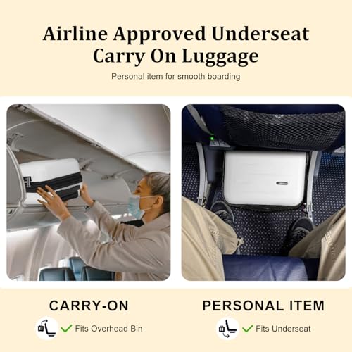 CENSIEN Expandable 16 Inch Underseat Carry On Luggage Airline Approved - color: White, size: 16 Inch Underseat EXT