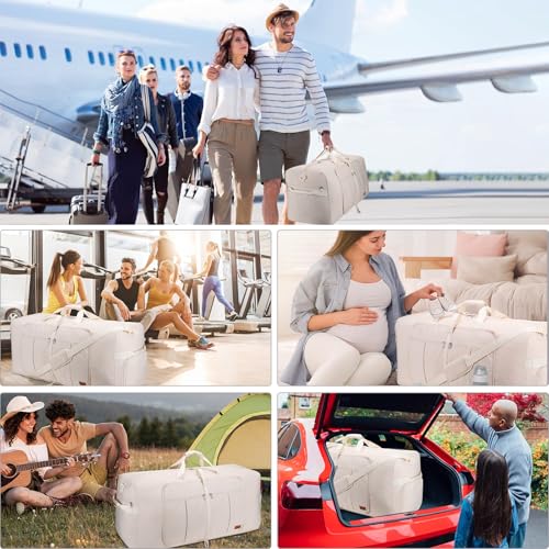 100L EXTRA LARGE Foldable Waterproof Travel Duffle Bag for Men and Women - color: Beige, size: 100L