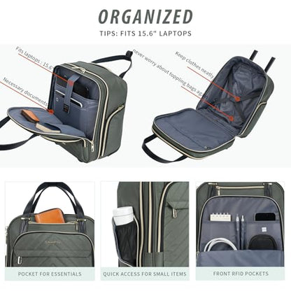 VANKEAN 16" Underseat Rolling Suitcase Travel Business Lightweight - color: Gold Army Green
