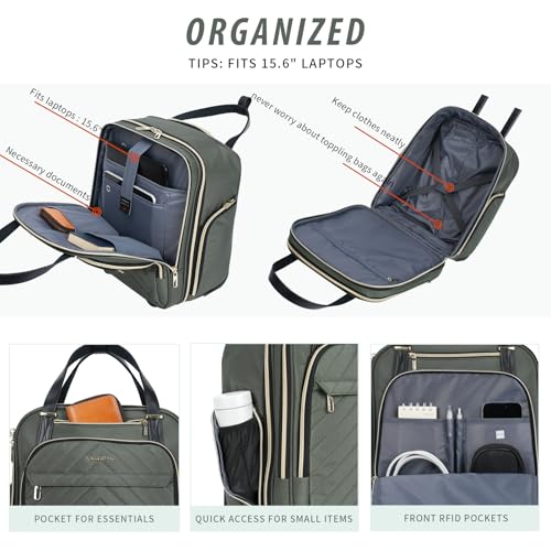 VANKEAN 16" Underseat Rolling Suitcase Travel Business Lightweight - color: Gold Army Green