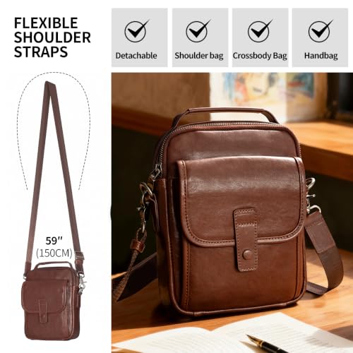 Augus Genuine Leather Small Messenger Bag Purse for Men Crossbody - color: Dark Brown-1