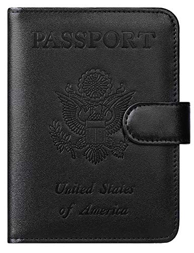 Passport Holder Cover Wallet RFID Blocking, Travel Essentials - color: Black