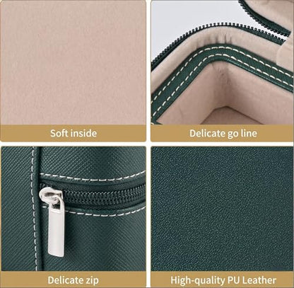 ROSELLE Eyewear Travel Case for women men, 2/3-Slot Eyeglasses Storage Box - color: Green-3 Slot