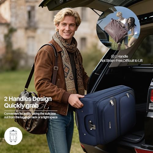 2-Piece Set Luggage,Softside Luggage Sets,Expandable 15% - color: Navy-Grey, size: 2-Piece Set (20"/28'')