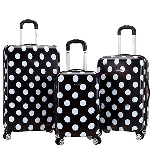 Rockland Laguna Beach Hardside3 Piece Spinner Wheel Luggage Set, (22"/24"/28"), Black Dot - color: Black Dot, size: 3 Piece (28"/24"/20")
