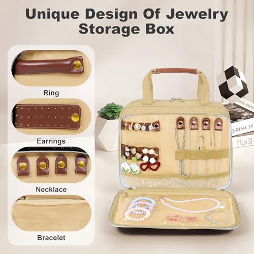 Toiletry Bag for Women with Jewelry Organizer Compartment, Beige - color: Beige02