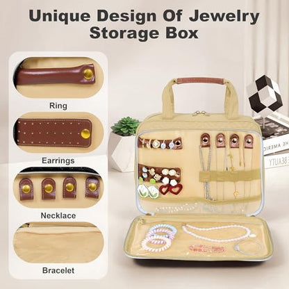 Toiletry Bag for Women with Jewelry Organizer Compartment, Beige - color: Beige02