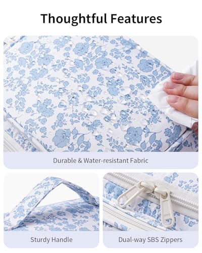 Narwey Hanging Travel Toiletry Bag for Women, Large Makeup Cosmetic Bag - color: Y-Blue Flower