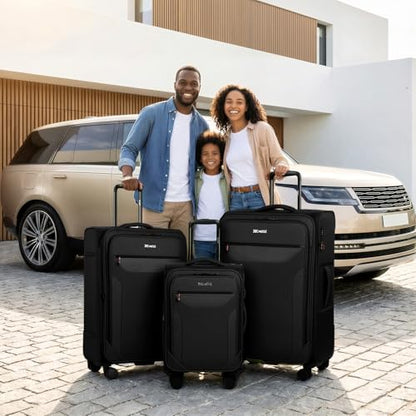 3PCS Softside Luggage Set,Upright Spinner Softshell Luggage - color: Black, size: 3-Piece Set (22 inch/28 inch/32 inch)