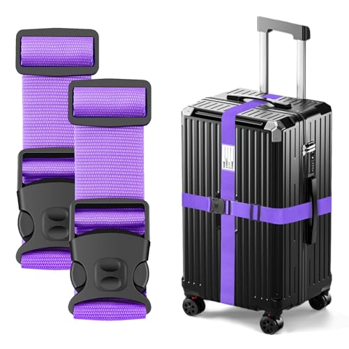 BILIONE Luggage Straps for Suitcases, Adjustable Lockable Suitcase Straps - color: Lucky Purple, size: 2 Pack