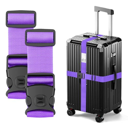 BILIONE Luggage Straps for Suitcases, Adjustable Lockable Suitcase Straps - color: Lucky Purple, size: 2 Pack