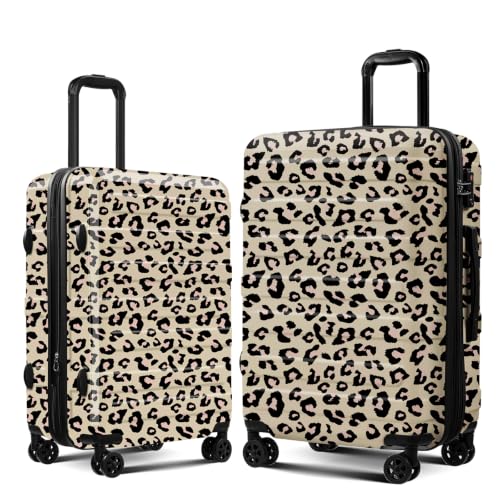 Luggage 2 Piece (20in/24in) Expandable Luggage with Spinner Wheels,Cheetah - color: Cheese Leopard, size: 2 Set (20/24In)