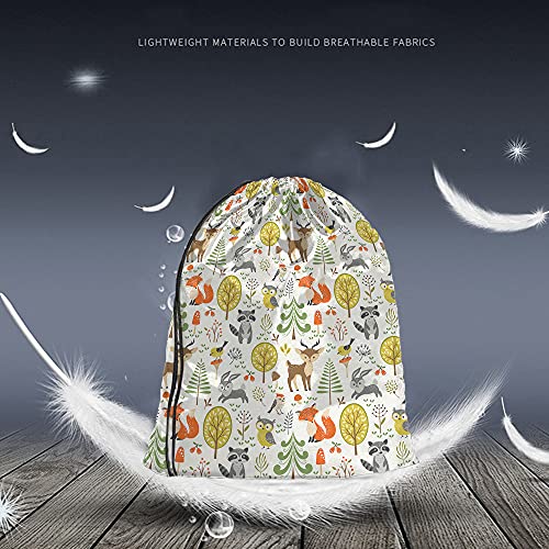 Cute Woodland Animals Drawstring Backpack Bag - 14x16.9 Inch, Multicolor, Waterproof, Polyester, Adjustable, Multifunctional for Men Women - color: Multi-a54