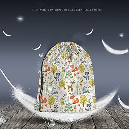 Cute Woodland Animals Drawstring Backpack Bag - 14x16.9 Inch, Multicolor, Waterproof, Polyester, Adjustable, Multifunctional for Men Women - color: Multi-a54