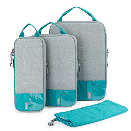 BAGSMART Compression Packing Cubes for Travel Essentials - color: Process Cyan, size: Set of 4