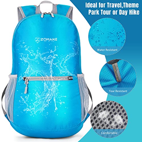 ZOMAKE Lightweight Packable Backpack, Foldable Small Travel Day Pack - color: B-light Blue
