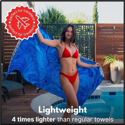 ECCOSOPHY Microfiber Beach Towel - Quick Dry, Sand Free and Oversized 71x35 - color: Laguna