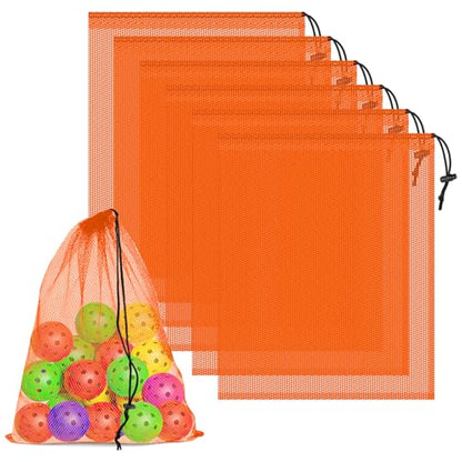 6 Pack Mesh Drawstring Bags with Lock, 14x17 for Gym, Beach, Laundry - color: Orange
