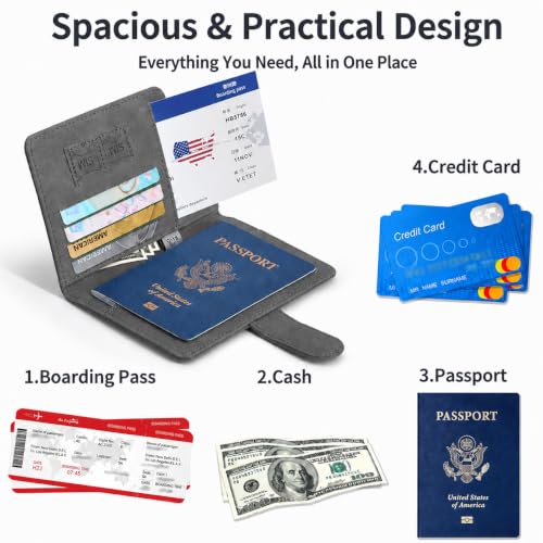 Passport Holder, RFID Blocking Travel Wallet, PU Leather, Grey - color: Grey#PP