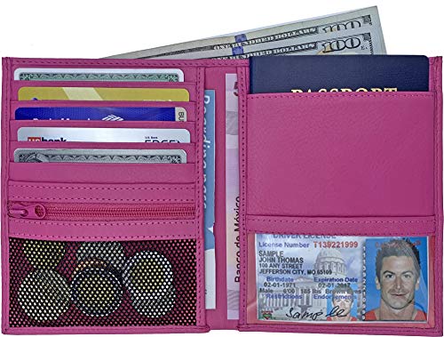 Hot Pink RFID Genuine Leather Passport Wallet - color: Hot Pink