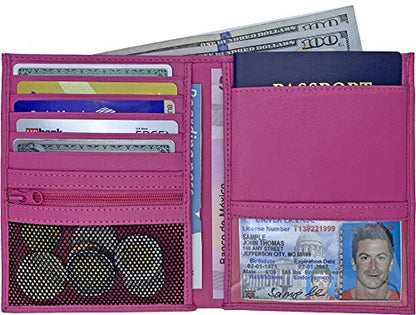 Hot Pink RFID Genuine Leather Passport Wallet - color: Hot Pink