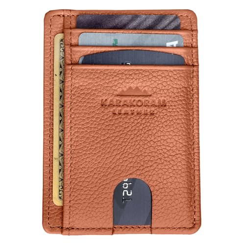 KARAKORAM LEATHER Handcrafted Front Pocket Credit Card Holder with RIFD Blocking | Premium Cowhide | Artisan Made Slim Leather Wallet | Quick Access Thumb Push Slots for Cards and ID (Sandstone Tan) - color: Sandstone Tan