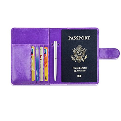 Passport Holder Cover, ACdream Protective Premium Leather RFID Blocking Wallet Travel Case for Passport/Credit Card/Air Ticket, - color: Purple