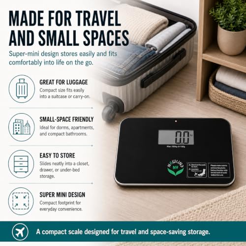 600 Super Mini Travel Bathroom Scale, 330 lb, Black - color: Black