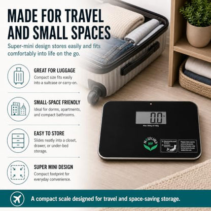 600 Super Mini Travel Bathroom Scale, 330 lb, Black - color: Black
