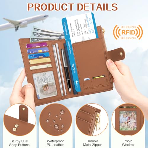 Passport Holder for Travel RFID Blocking Passport Wallet Cover - color: Brown