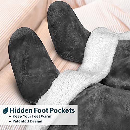 PAVILIA Sherpa Blanket with Sleeves, Foot Pockets for Women Men, Dark Gray - color: Charcoal, size: Sherpa