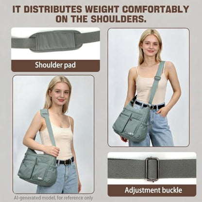 ELDA Large Nylon Crossbody Bags for Women, Travel Purses Shoulder Handbag - color: Grey Blue