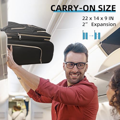 LARVENDER 4 Piece Luggage Set with Spinner Wheels - Expandable Softside Carry On Suitcase 22x14x9 Airline Approved, 16” 20" Carry On Luggage,TSA Lock, Black - color: Black(16/20/BP/TB), size: 4 Piece Set (16/20/BP/TB)