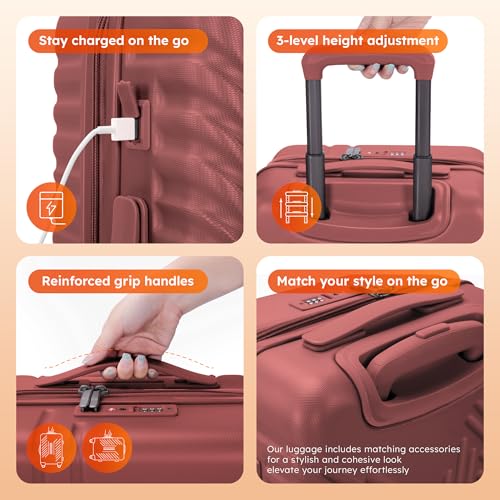 ALPHA CAMP Carry On Luggage 22x14x10 Airline Approved Hardshell - color: Red