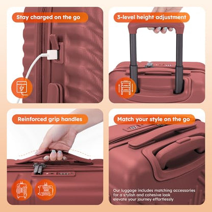 ALPHA CAMP Carry On Luggage 22x14x10 Airline Approved Hardshell - color: Red
